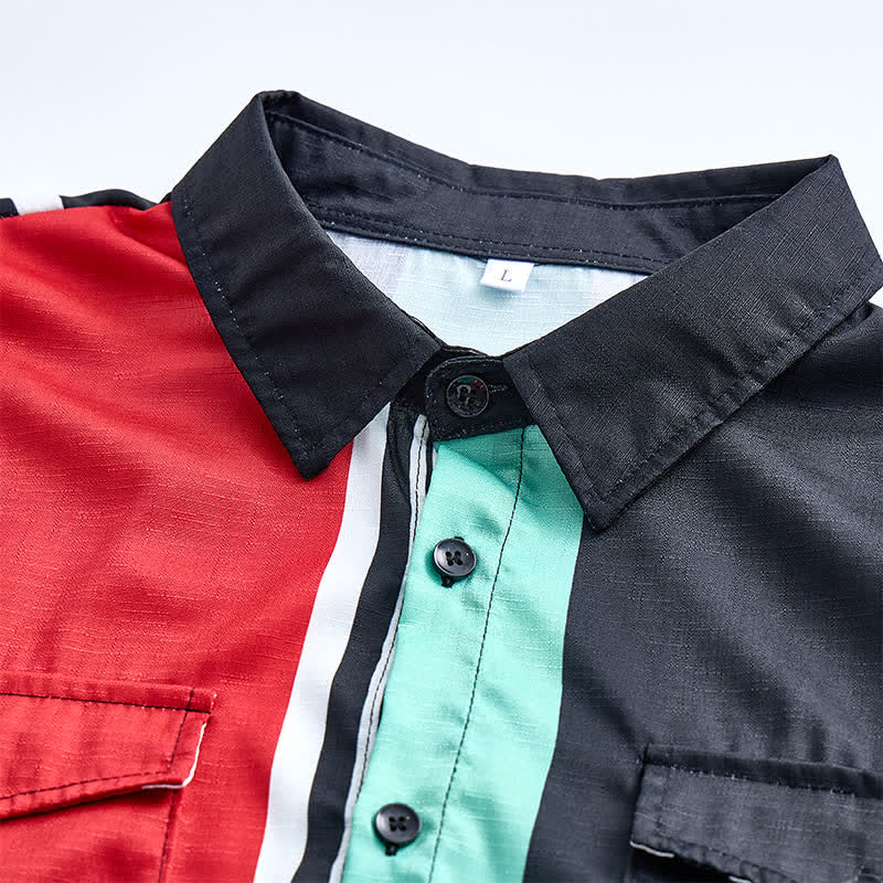 Camicia da uomo a maniche lunghe con motivo a righe multicolore a blocchi. - image 4