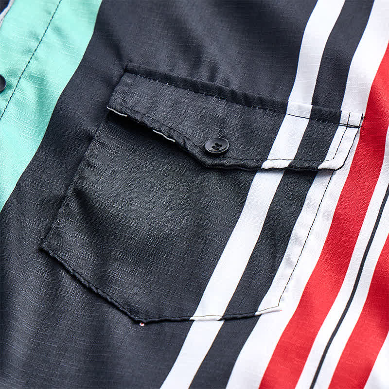Camicia da uomo a maniche lunghe con motivo a righe multicolore a blocchi. - image 5