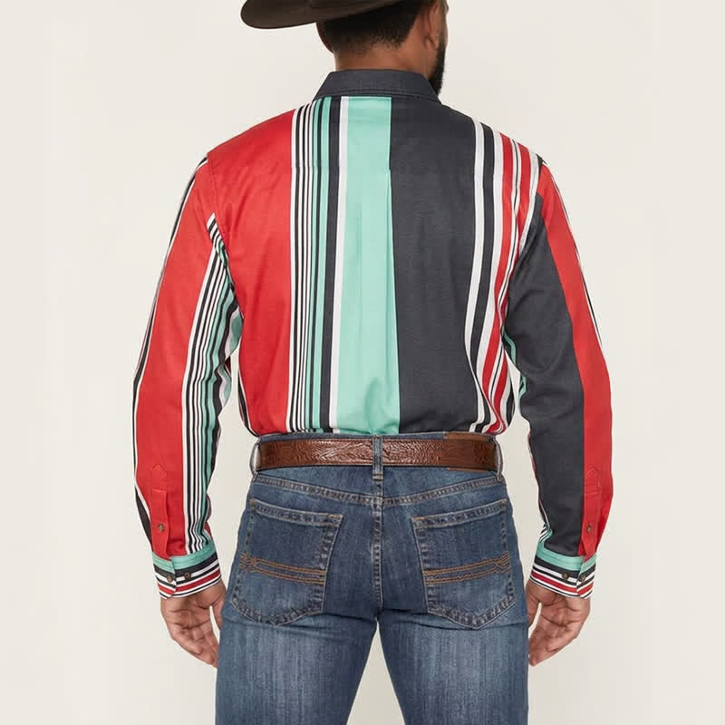 Camicia da uomo a maniche lunghe con motivo a righe multicolore a blocchi. - image 3