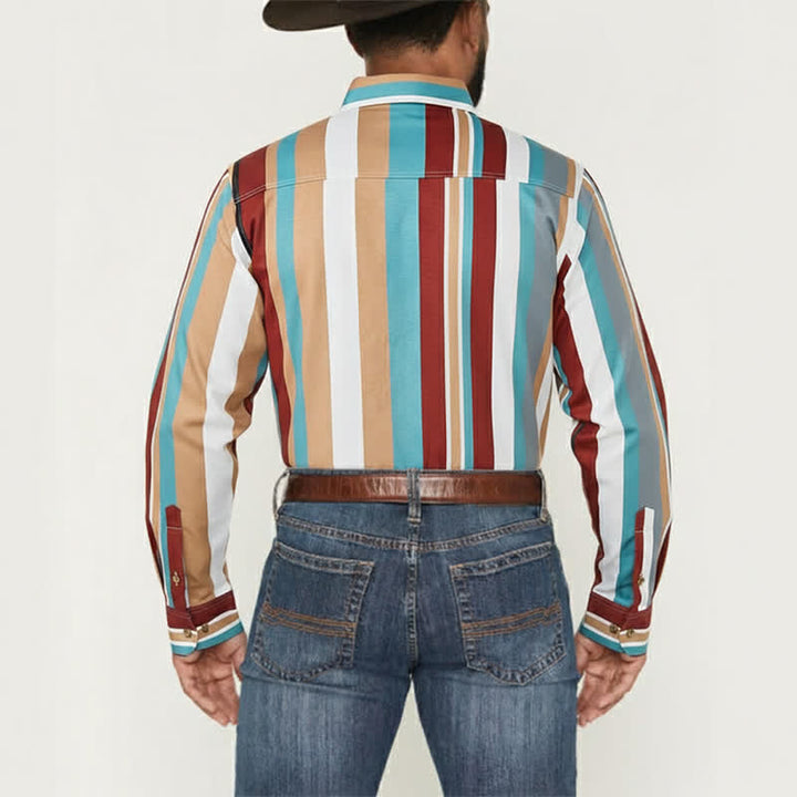 Camicia da lavoro da uomo a maniche lunghe con righe verticali, resistente e adatta per il ranch. - image 3