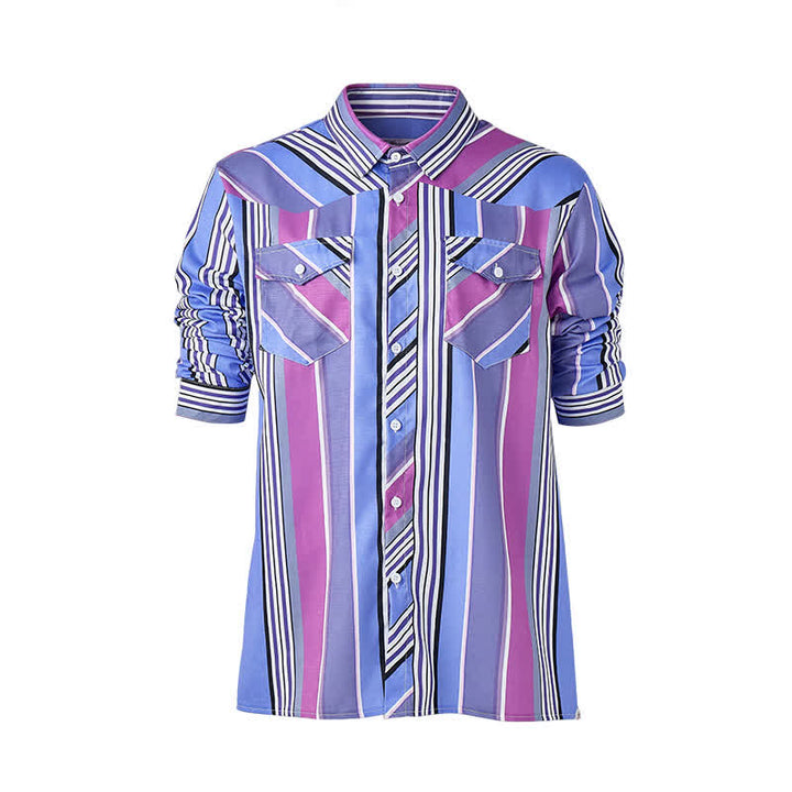 Camicia da uomo a maniche lunghe in stile western, blu e viola, ispirata agli Aztechi. - image 9