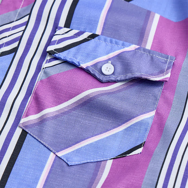 Camicia da uomo a maniche lunghe in stile western, blu e viola, ispirata agli Aztechi. - image 5