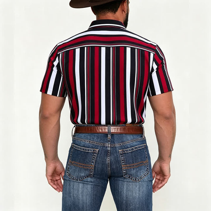 Camicia da uomo a righe verticali rosse e nere in stile retrò - image 2