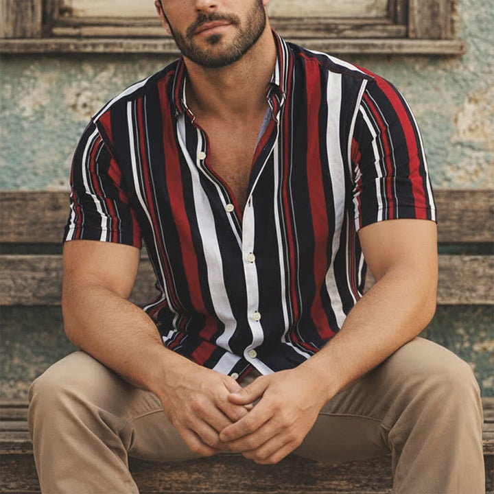 Camicia da uomo a righe verticali rosse e nere in stile retrò - Rosso e nero - 3XL - image 0