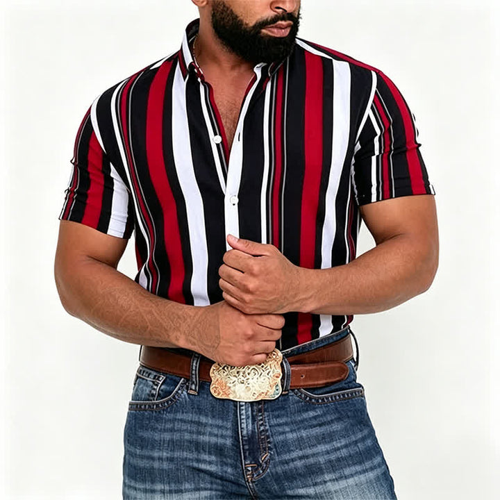 Camicia da uomo a righe verticali rosse e nere in stile retrò - image 1