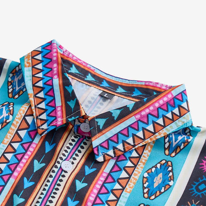 Camicia da uomo bohémien turchese con stampa a righe azteche - image 4
