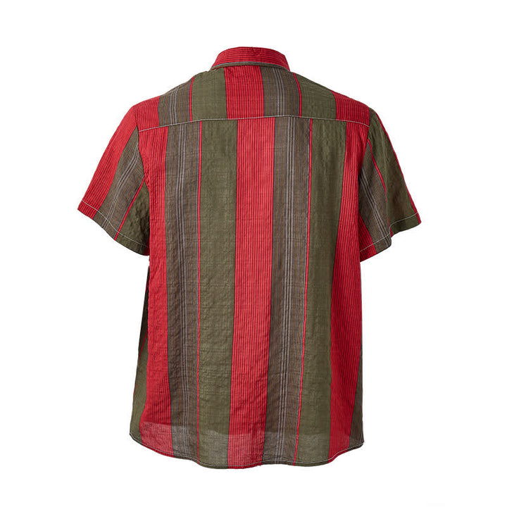 Camicia da uomo classica a maniche corte a righe rosse e verde oliva - image 10