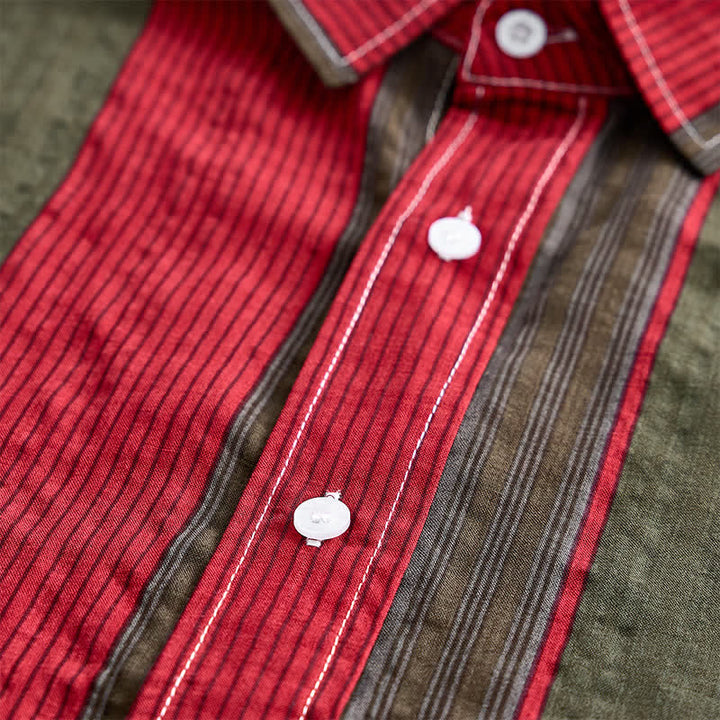 Camicia da uomo classica a maniche corte a righe rosse e verde oliva - image 5