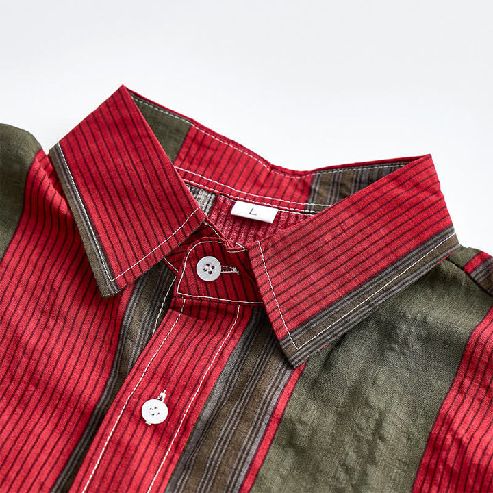 Camicia da uomo classica a maniche corte a righe rosse e verde oliva - image 4