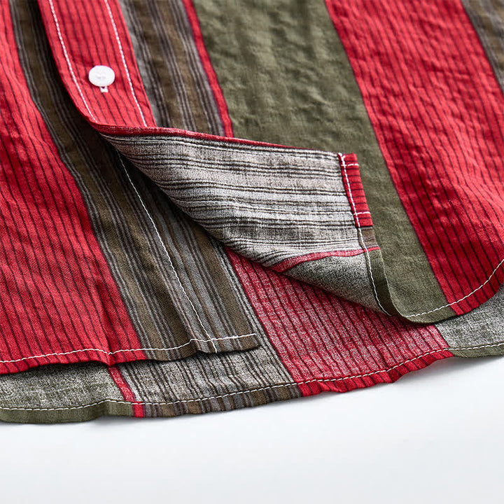 Camicia da uomo classica a maniche corte a righe rosse e verde oliva - image 7
