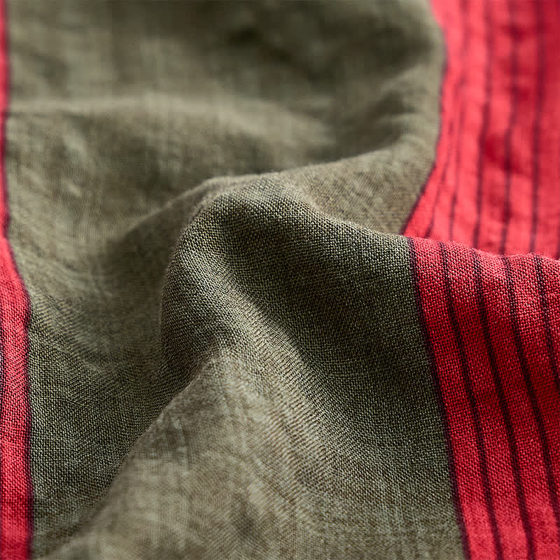 Camicia da uomo classica a maniche corte a righe rosse e verde oliva - image 6