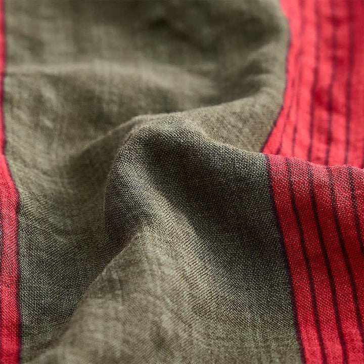 Camicia da uomo classica a maniche corte a righe rosse e verde oliva - image 6