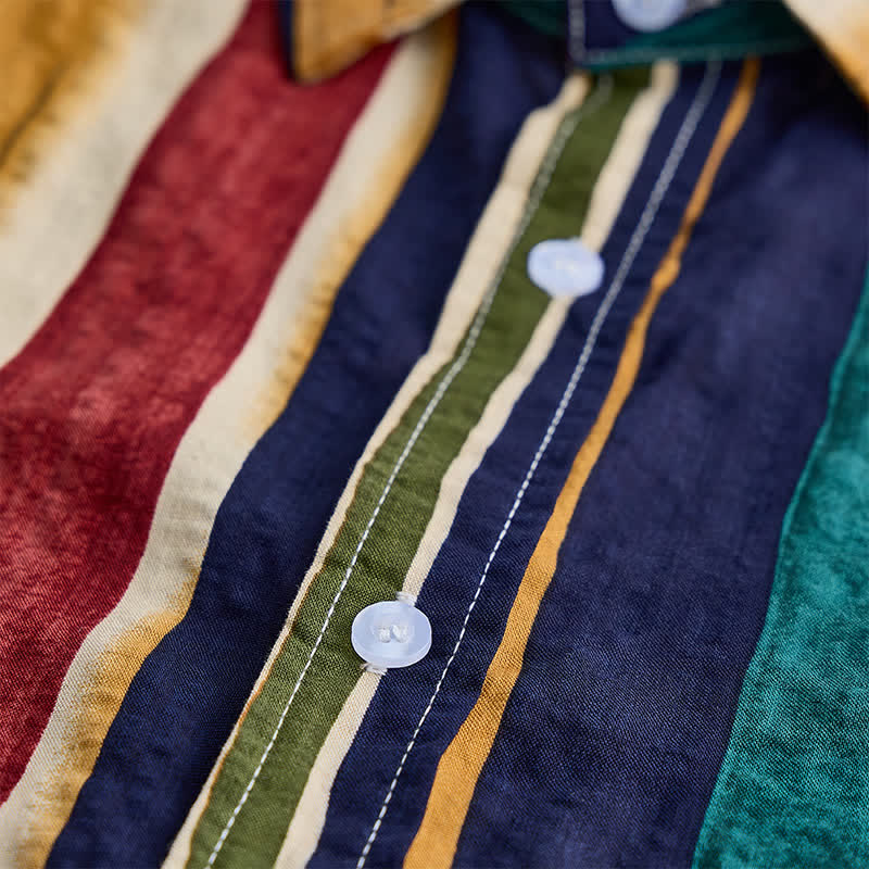 Camicia da uomo a righe gialle e blu navy con effetto pennellata effetto invecchiato - image 5