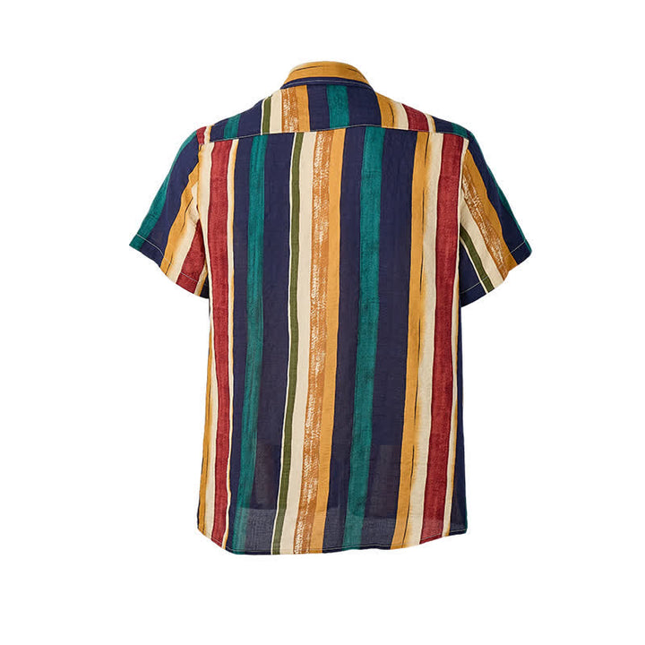 Camicia da uomo a righe gialle e blu navy con effetto pennellata effetto invecchiato - image 9
