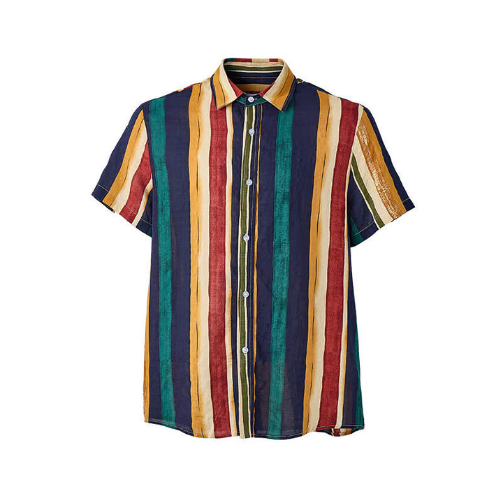 Camicia da uomo a righe gialle e blu navy con effetto pennellata effetto invecchiato - image 8