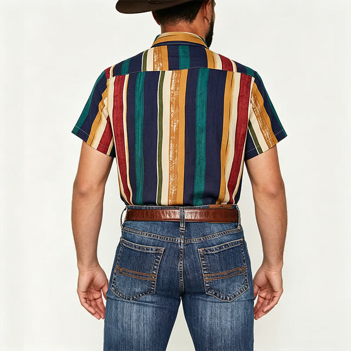 Camicia da uomo a righe gialle e blu navy con effetto pennellata effetto invecchiato - image 3