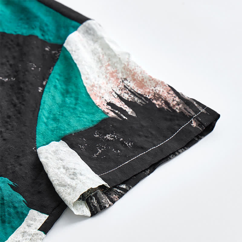 Camicia da uomo verde e nera con motivo astratto a pennellate e blocchi di colore. - image 8