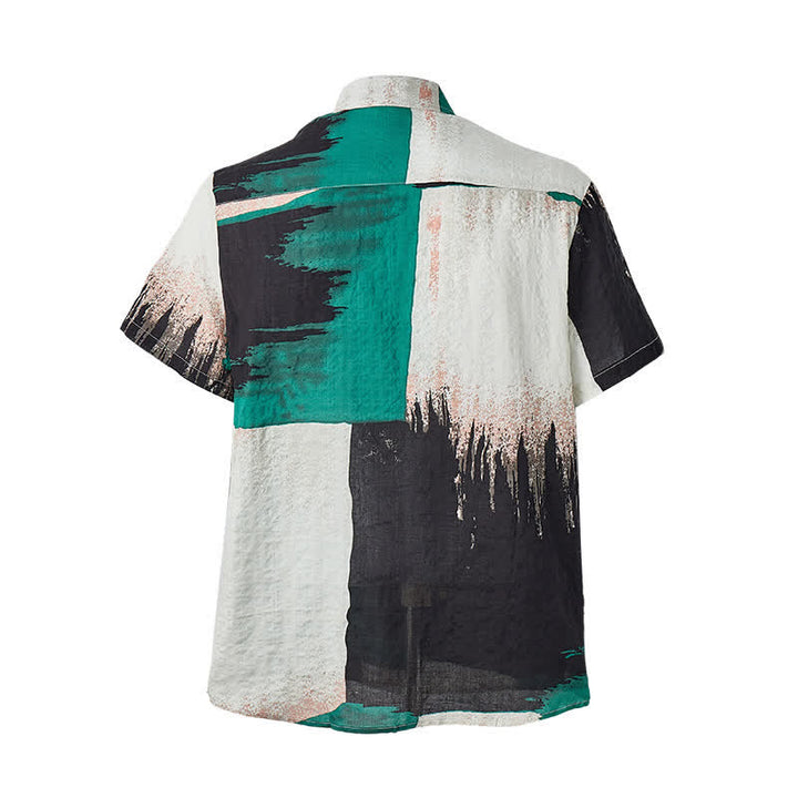 Camicia da uomo verde e nera con motivo astratto a pennellate e blocchi di colore. - image 10