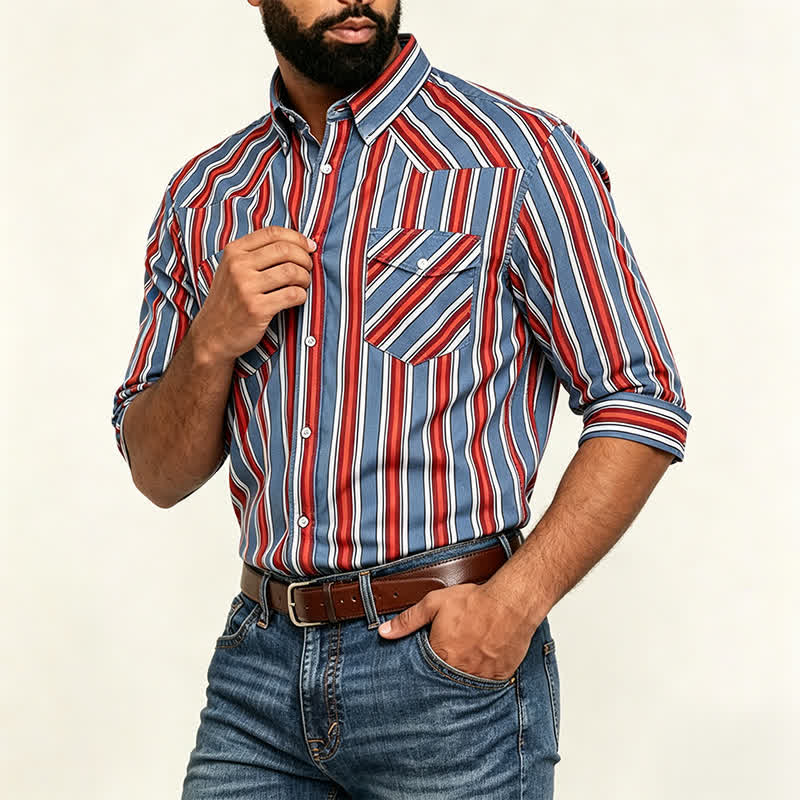 Camicia da lavoro da uomo a maniche lunghe con righe diagonali Rodeo. - image 2