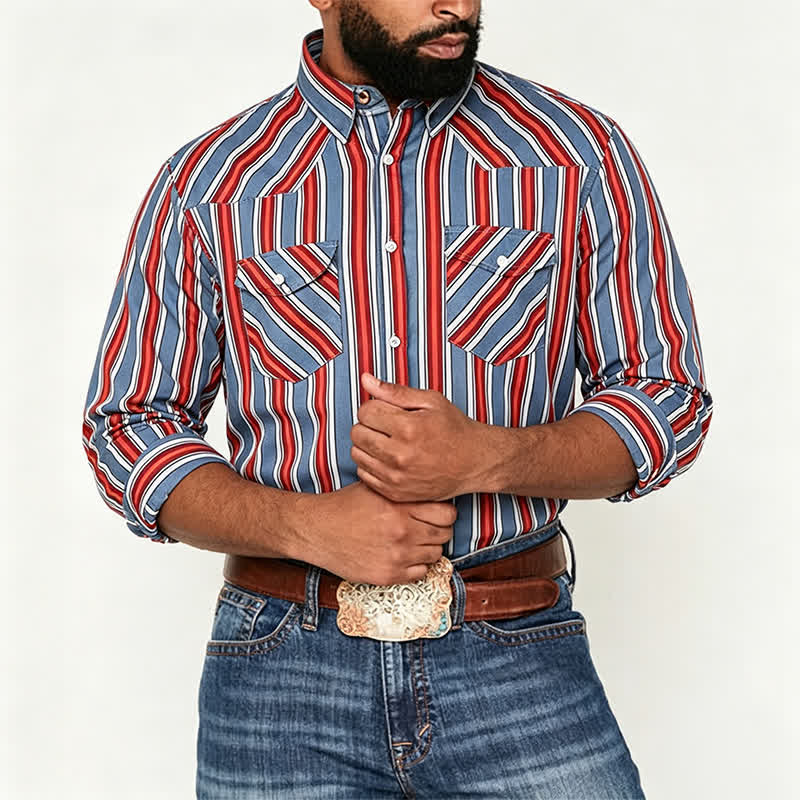 Camicia da lavoro da uomo a maniche lunghe con righe diagonali Rodeo. - image 1