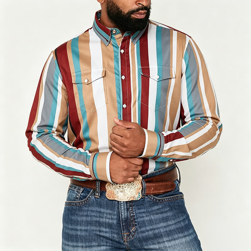 Camicia da lavoro da uomo a maniche lunghe con righe verticali, resistente e adatta per il ranch. - image 1