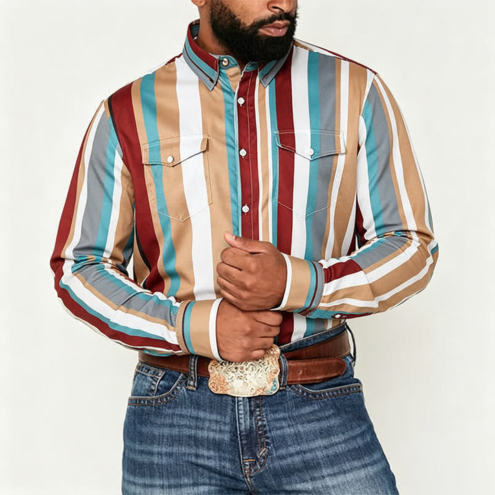 Camicia da lavoro da uomo a maniche lunghe con righe verticali, resistente e adatta per il ranch. - image 1