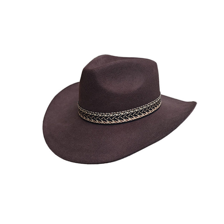 Cappello Fedora in feltro di lana tinta unita con fascia decorativa intrecciata. - image 1