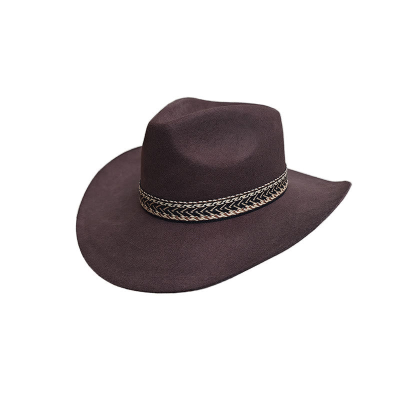 Cappello Fedora in feltro di lana tinta unita con fascia decorativa intrecciata. - image 1