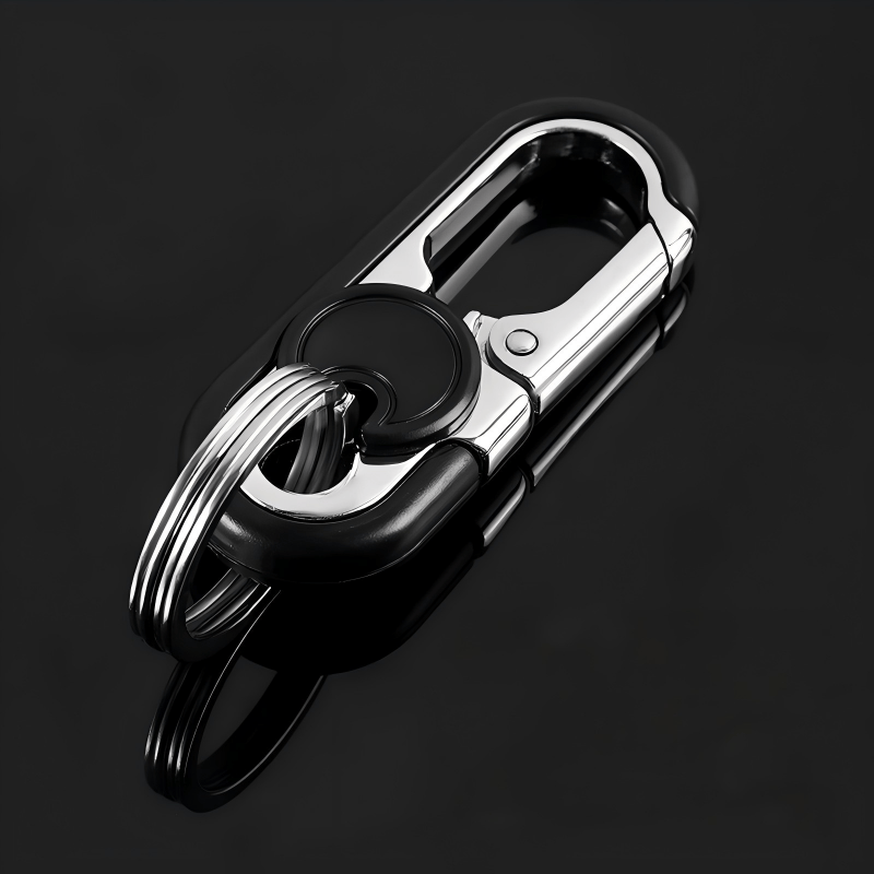 Portachiavi da auto creativo a doppio anello in metallo da appendere alla vita. - Nero - image 1