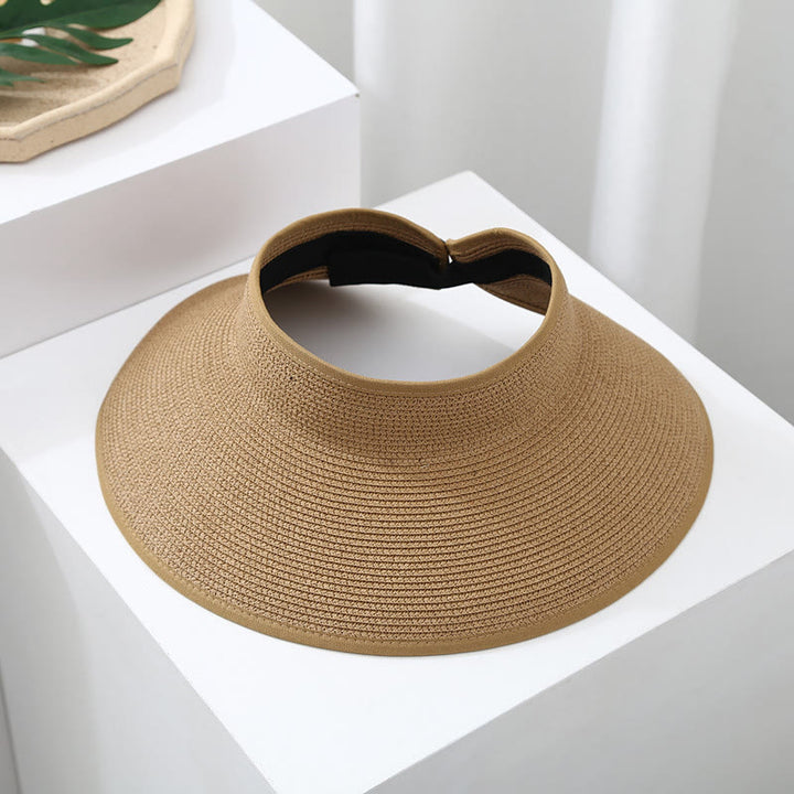 Cappello da sole da spiaggia da donna a tesa larga, portatile e aperto in paglia - Cachi - Regolabile (circa 21 5/8"-22 7/8") - image 0