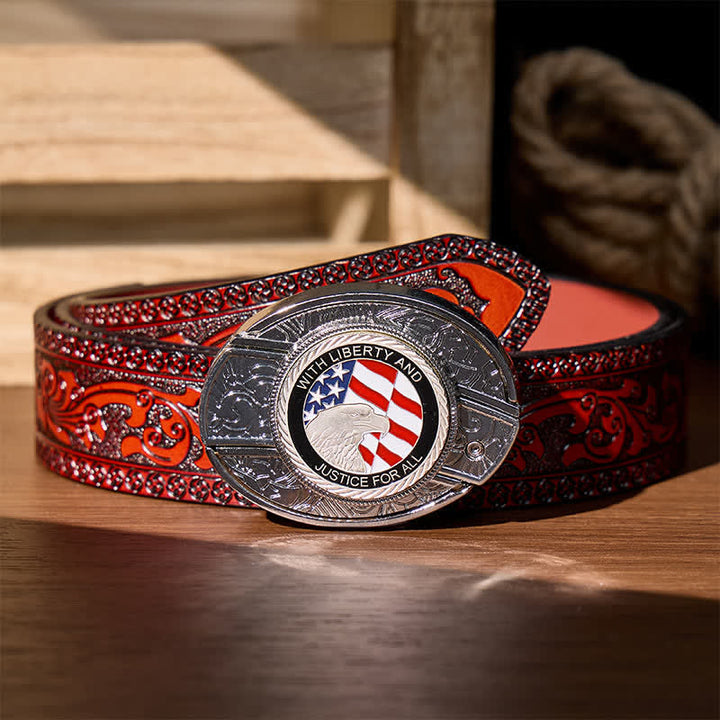 Cintura in pelle con fibbia a forma di aquila e coltello pieghevole nascosto fai-da-te Liberty & Justice - Aquila con la bandiera americana - Cintura intagliata marrone - 42 - image 8