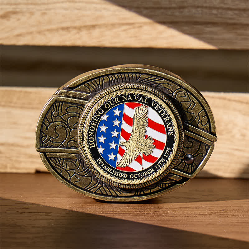 Cintura in pelle con fibbia a forma di aquila e coltello pieghevole nascosto fai-da-te in onore dei veterani della Marina. - Aquila patriottica e bandiera - Senza cintura - Cintura non inclusa - image 0