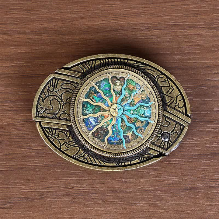 Cintura in pelle con fibbia a scomparsa in bronzo a tema astrologia e zodiaco. - image 9