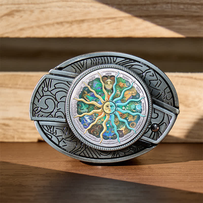 Cintura in pelle con fibbia a scomparsa per coltello pieghevole fai-da-te con motivo astrologico e zodiacale. - Argento - Senza cintura - Cintura non inclusa - image 0