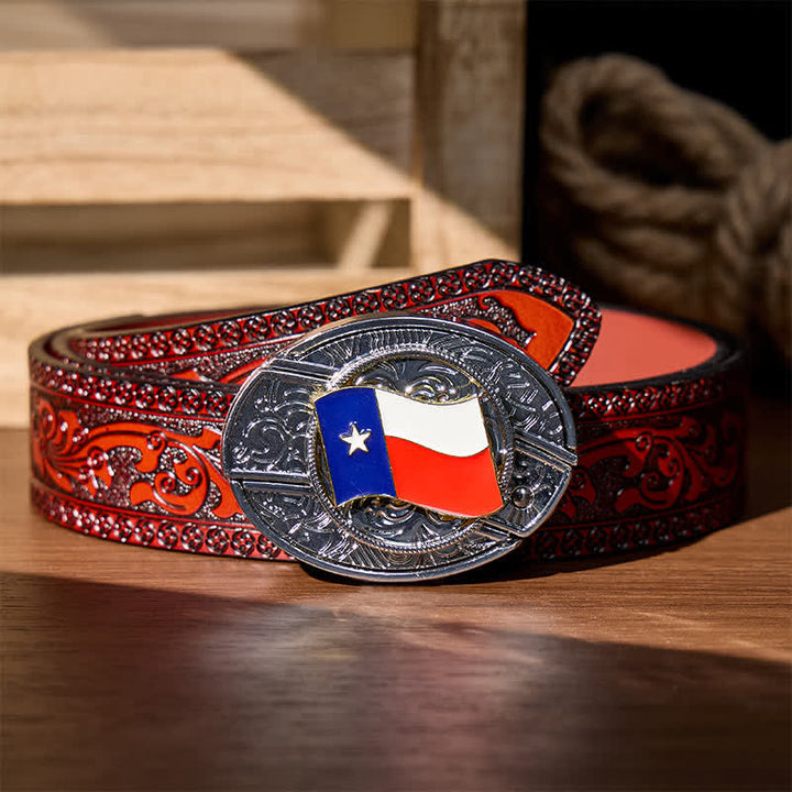 Cintura in pelle con fibbia a scomparsa a forma di coltello pieghevole con bandiera dello Stato del Texas - Bandiera dello Stato del Texas - Cintura intagliata marrone - 42 - image 6