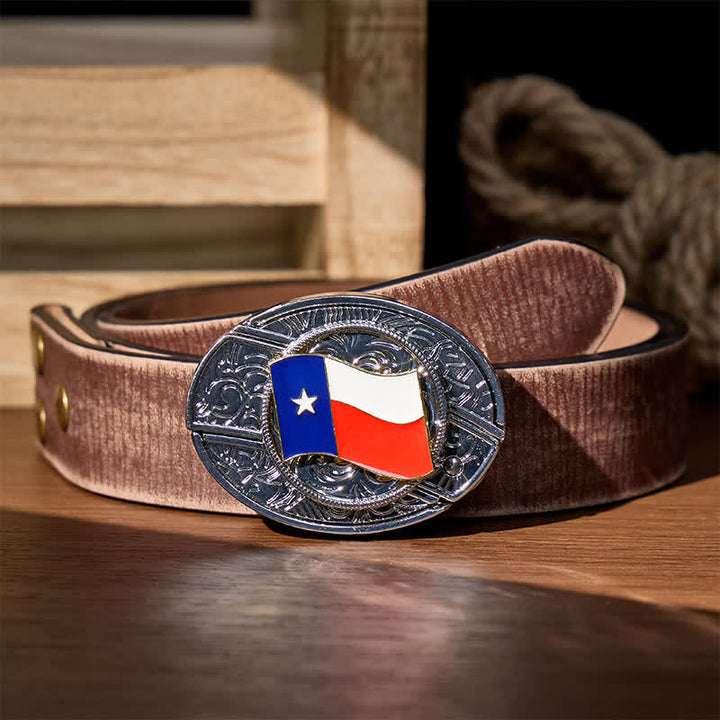 Cintura in pelle con fibbia a scomparsa a forma di coltello pieghevole con bandiera dello Stato del Texas - Bandiera dello Stato del Texas - Cintura marrone effetto invecchiato - 42 - image 5
