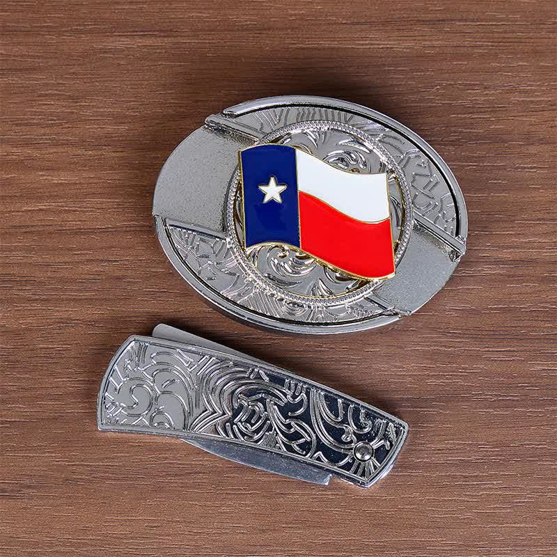 Cintura in pelle con fibbia a scomparsa a forma di coltello pieghevole con bandiera dello Stato del Texas - image 9