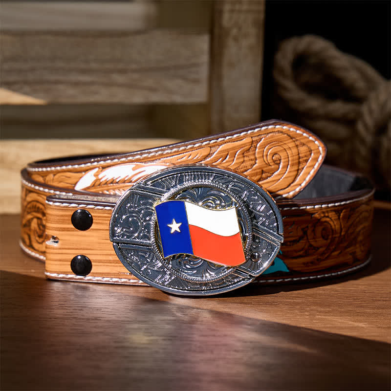 Cintura in pelle con fibbia a scomparsa a forma di coltello pieghevole con bandiera dello Stato del Texas - Bandiera dello Stato del Texas - Cintura di piume marroni - 40 - image 7