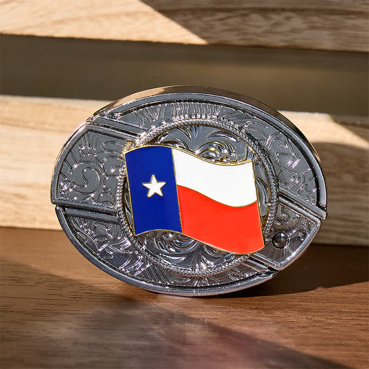 Cintura in pelle con fibbia a scomparsa a forma di coltello pieghevole con bandiera dello Stato del Texas - Bandiera dello Stato del Texas - Senza cintura - Cintura non inclusa - image 0
