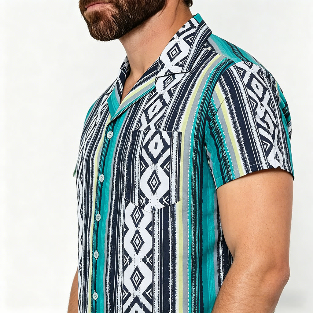 Camicia da uomo estiva casual a righe, maniche corte, con bottoni. - image 3