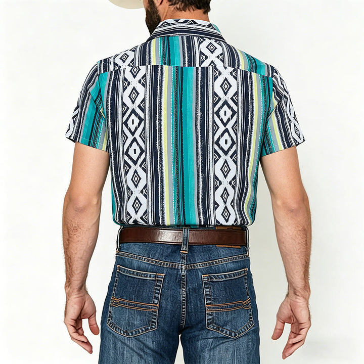 Camicia da uomo estiva casual a righe, maniche corte, con bottoni. - image 2