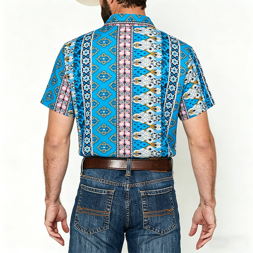 Camicia da uomo estiva a maniche corte con stampa grafica western - image 2