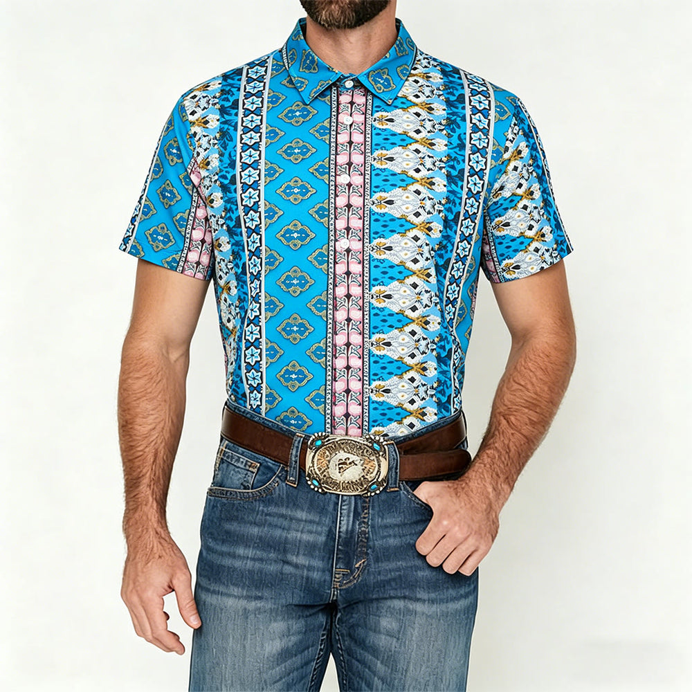 Camicia da uomo estiva a maniche corte con stampa grafica western - image 1
