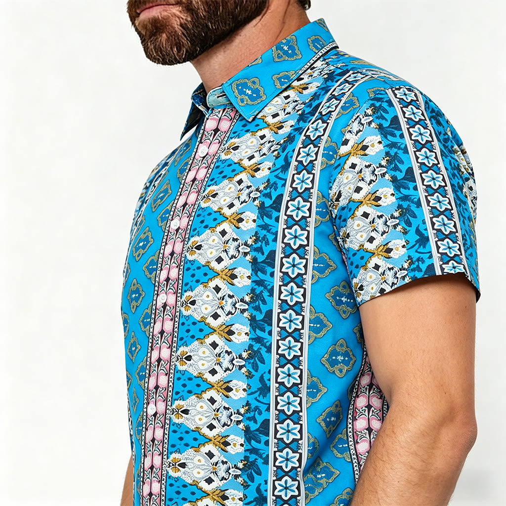 Camicia da uomo estiva a maniche corte con stampa grafica western - image 3