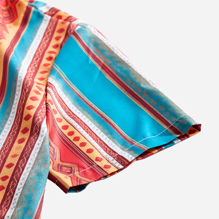 Camicia casual da uomo a maniche corte con righe geometriche in stile retrò western. - image 4