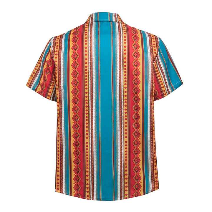 Camicia casual da uomo a maniche corte con righe geometriche in stile retrò western. - image 9