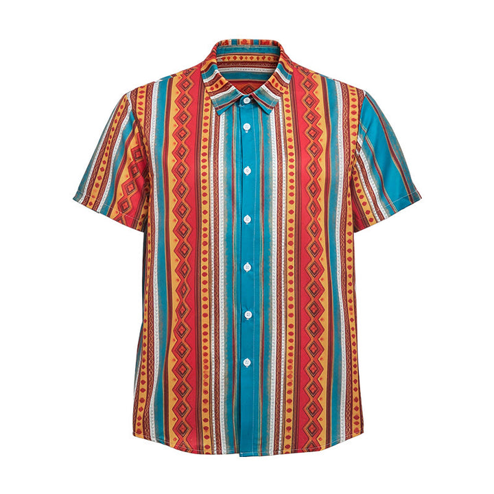Camicia casual da uomo a maniche corte con righe geometriche in stile retrò western. - image 8