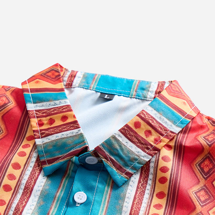 Camicia casual da uomo a maniche corte con righe geometriche in stile retrò western. - image 6