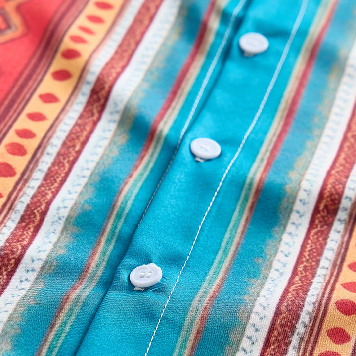 Camicia casual da uomo a maniche corte con righe geometriche in stile retrò western. - image 7