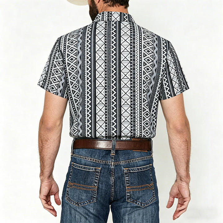 Camicia da uomo estiva casual a maniche corte con stampa grafica e bottoni - image 2